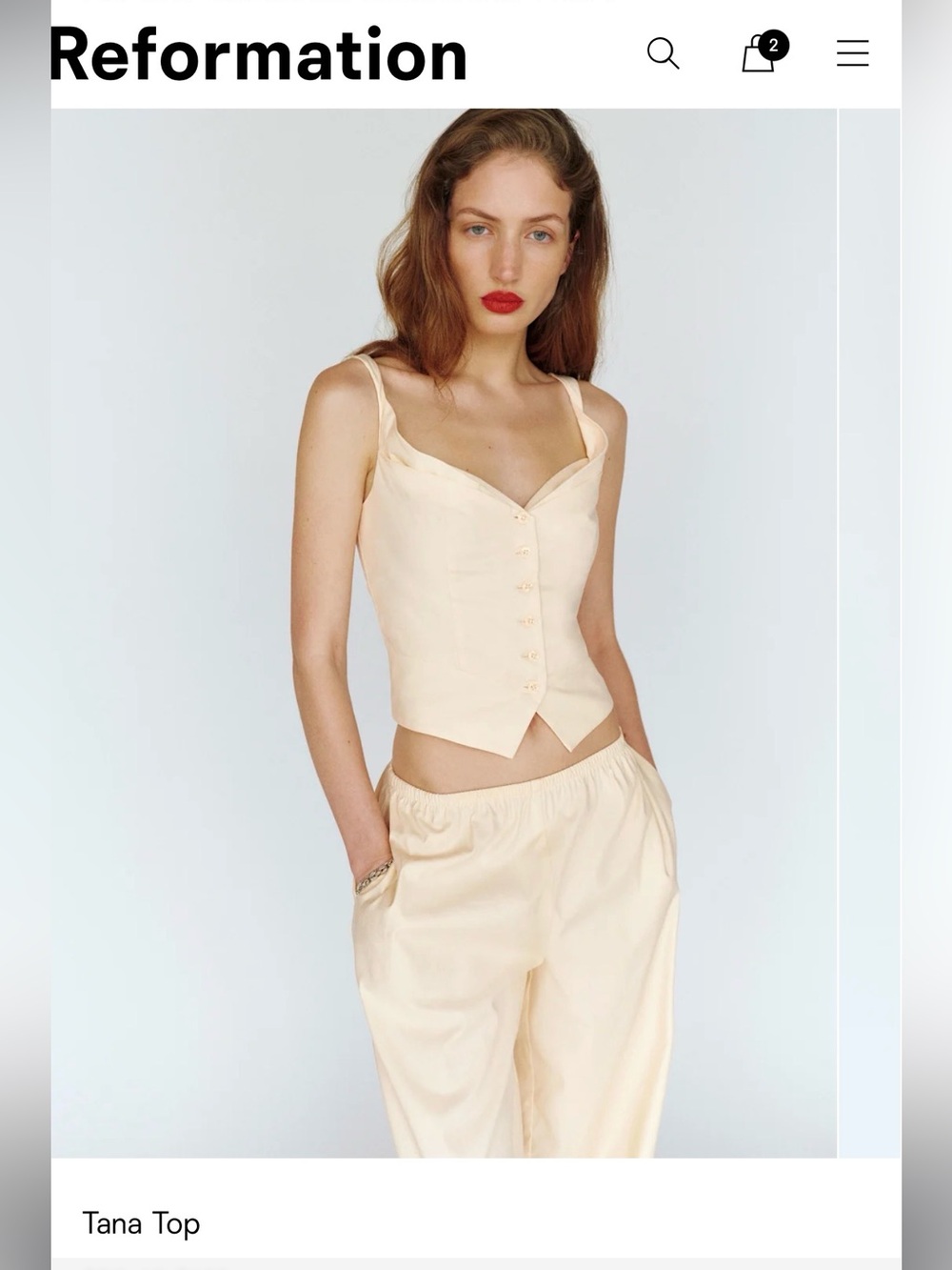 NWT Reformation Tana Top Ivory - Size 8